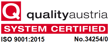 Quality Austria System Certified – ISO 9001:2015, tanúsítvány száma 34254/0